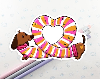 Vinilo adhesivo de perro salchicha con forma de corazón: calcomanía divertida para portátil, pegatinas impermeables
