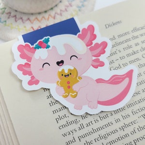Axolotl Gingerbread Magnetic Bookmark: Christmas Book Lover Gift