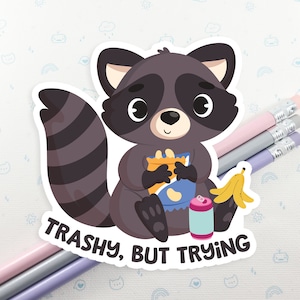 Raccoon Sticker, Vinyl Stickers, Laptop Decal, Raccoon Trash Gift for Her, Cute Sticker, Small Gift Idea, Trash Panda Sticker