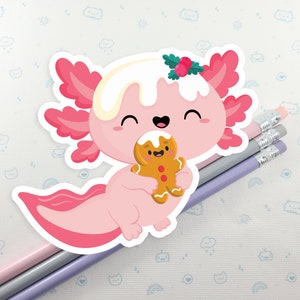 Axolotl Gingerbread Cookie Sticker, Vinyl Sticker, Laptop Decal, Stocking Stuffer, Cute Axolotl, Festive Stickers