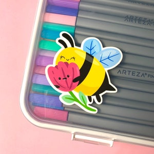 Bumble Bee Flower Sticker, Vinyl Stickers, Laptop Decal, Bee Gift, Gift for Her, Bee and Flower, Small Gift Idea, Gardening Gift image 8