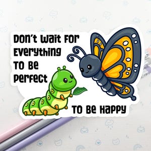 Butterfly Caterpillar Vinyl Sticker, Vinyl Sticker, Laptop Decal, Gift for Her, Cute Butterfly, Kawaii Sticker, Cute Spring Decal