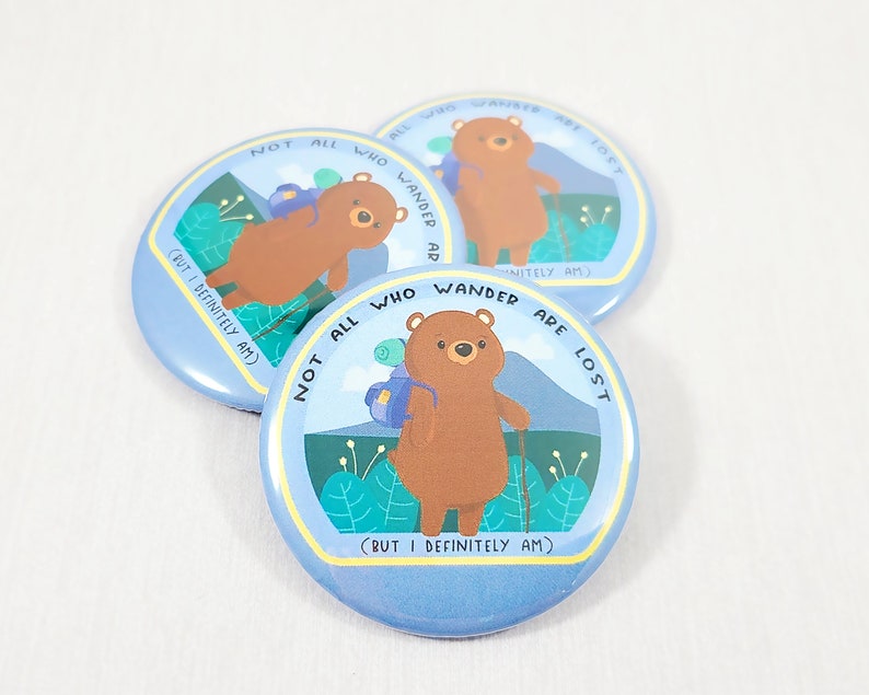 Best Friend Gift Funny Bear Magnet Hiking Bear Bear Wander Button Pinback Button Kawaii Bear Backpack Accessory