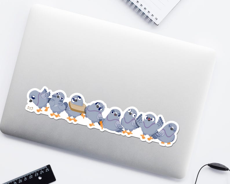 Pigeon Flock Long Vinyl Sticker, Kawaii Bird Pigeon Waterproof Decals image 3