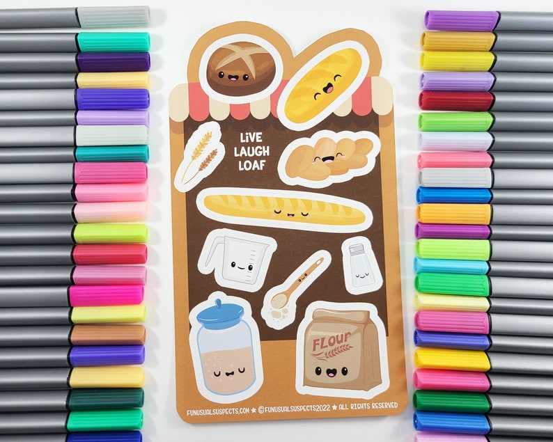 Sourdough Sticker Sheet, Live Laugh Loaf, Cute Bread Stickers, Stickers for Planner Journal, Cute Stationary, Sourdough Baking image 4