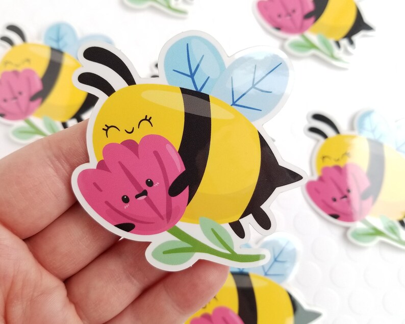 Bumble Bee Flower Sticker, Vinyl Stickers, Laptop Decal, Bee Gift, Gift for Her, Bee and Flower, Small Gift Idea, Gardening Gift image 2