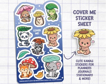 Animals Under Cover Sticker Sheet, Kawaii Animal Stickers, Planner Journal Stationery