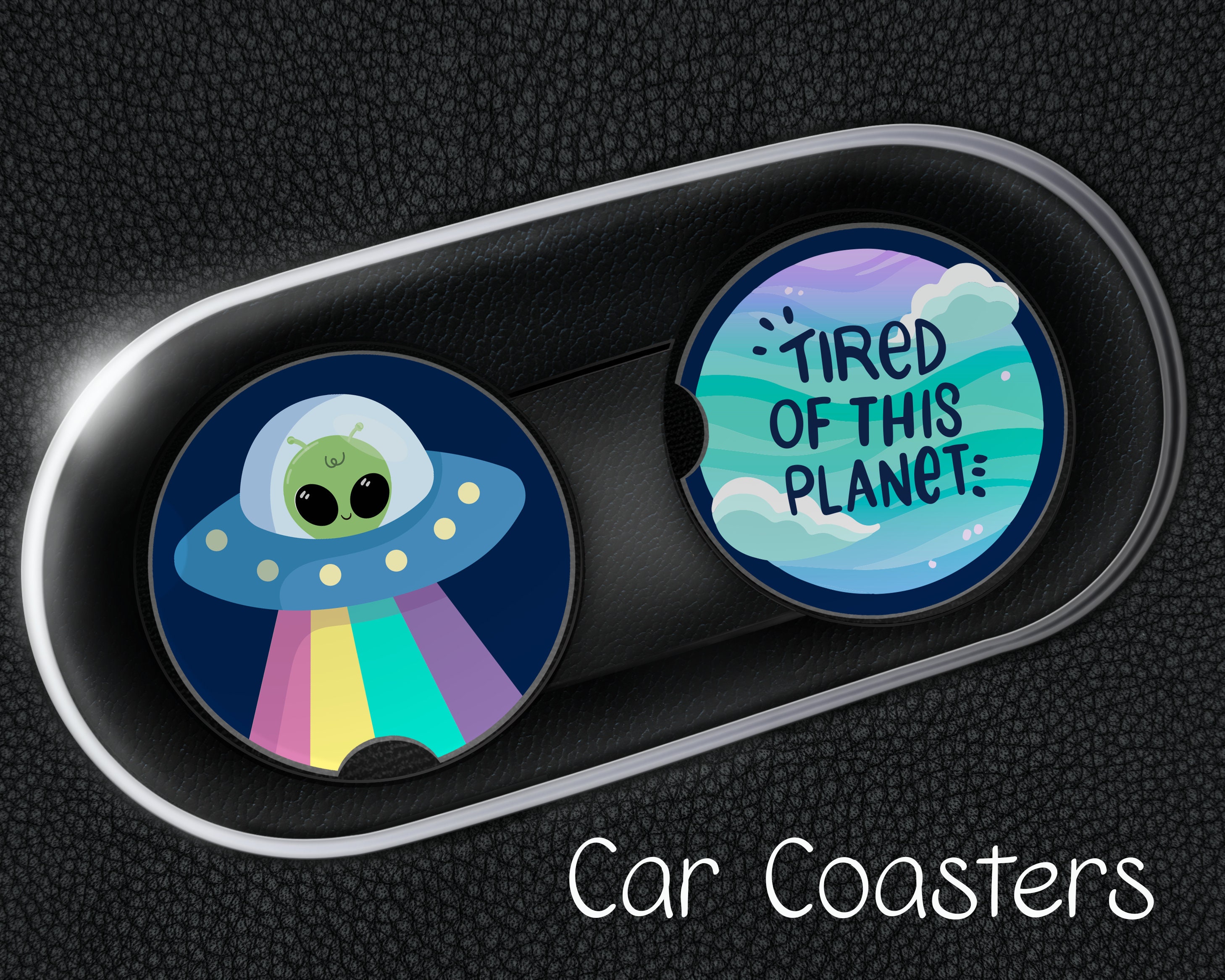 Alien Tired Car Coasters, Set of 2 Rubber Neoprene Car Coaster, Car ...