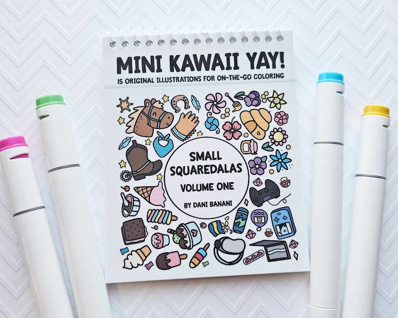 Mini Kawaii Yay, Small Squaredalas Volume 1, Coloring Book, Kawaii Mandalas, Premium Coloring Pages, Cute Small Adult Mandala Gift image 2