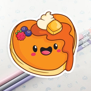 Pancake Heart Sticker, Cute Pancake Sticker, Breakfast Food Sticker, Laptop Decal, Kawaii Pancake Decal, Pancake Love