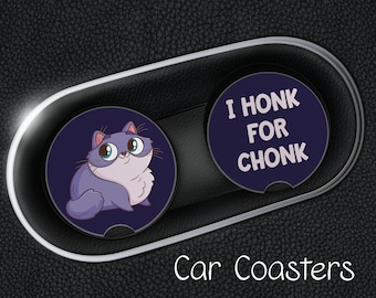 Chonky Cat Car Coasters: Absorbent Neoprene, Set of 2