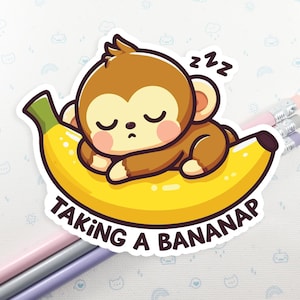 Monkey Bananap Sticker, Vinyl Stickers, Laptop Decal, Monkey Nap Gift, Gift for Him, Cute Sticker, Small Gift Idea, Monkey Laptop Decal