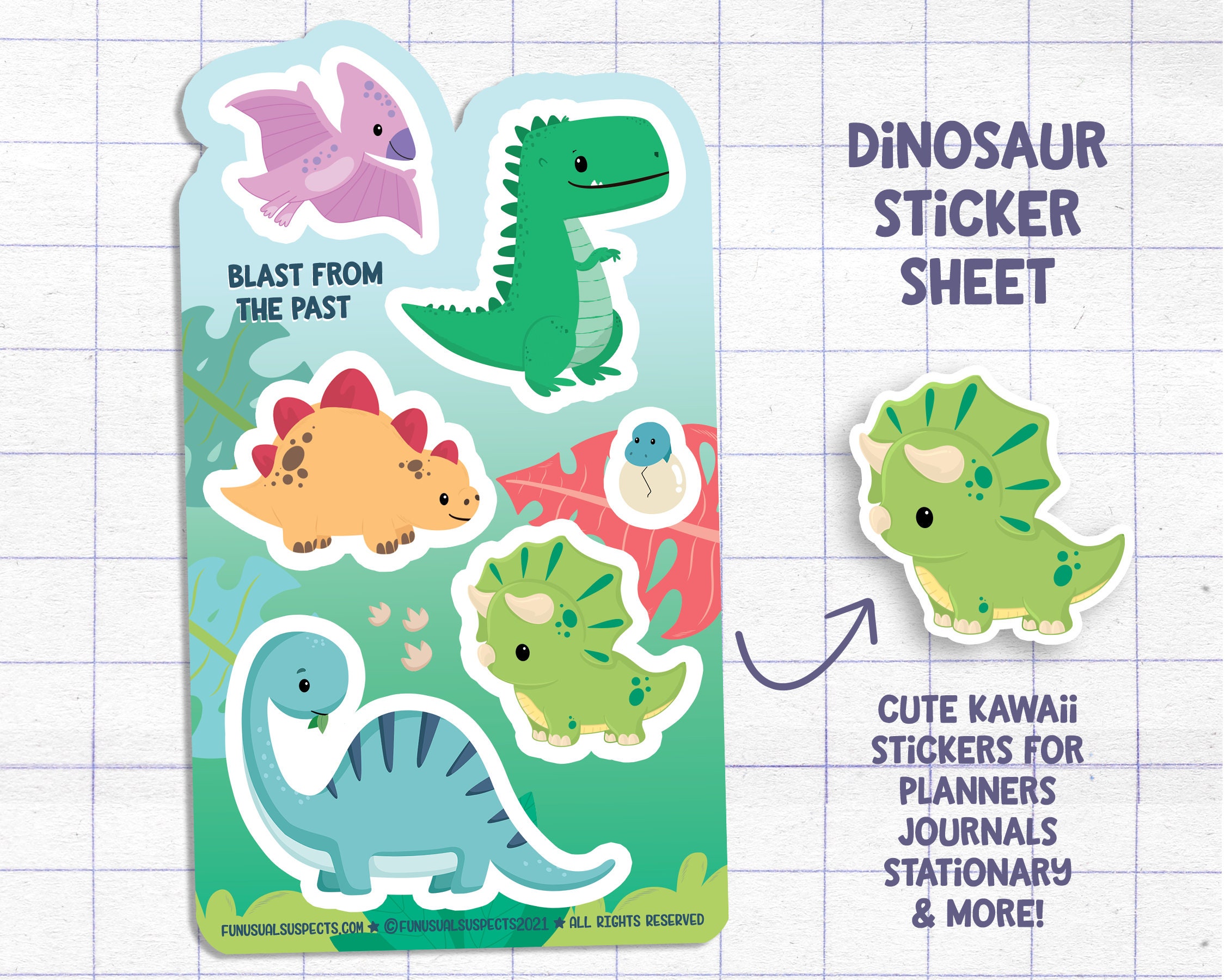 Cute blue Dinosaur Sticker, cute Dino Stickers, Laptop stickers, Aesth –  Neyastickershop