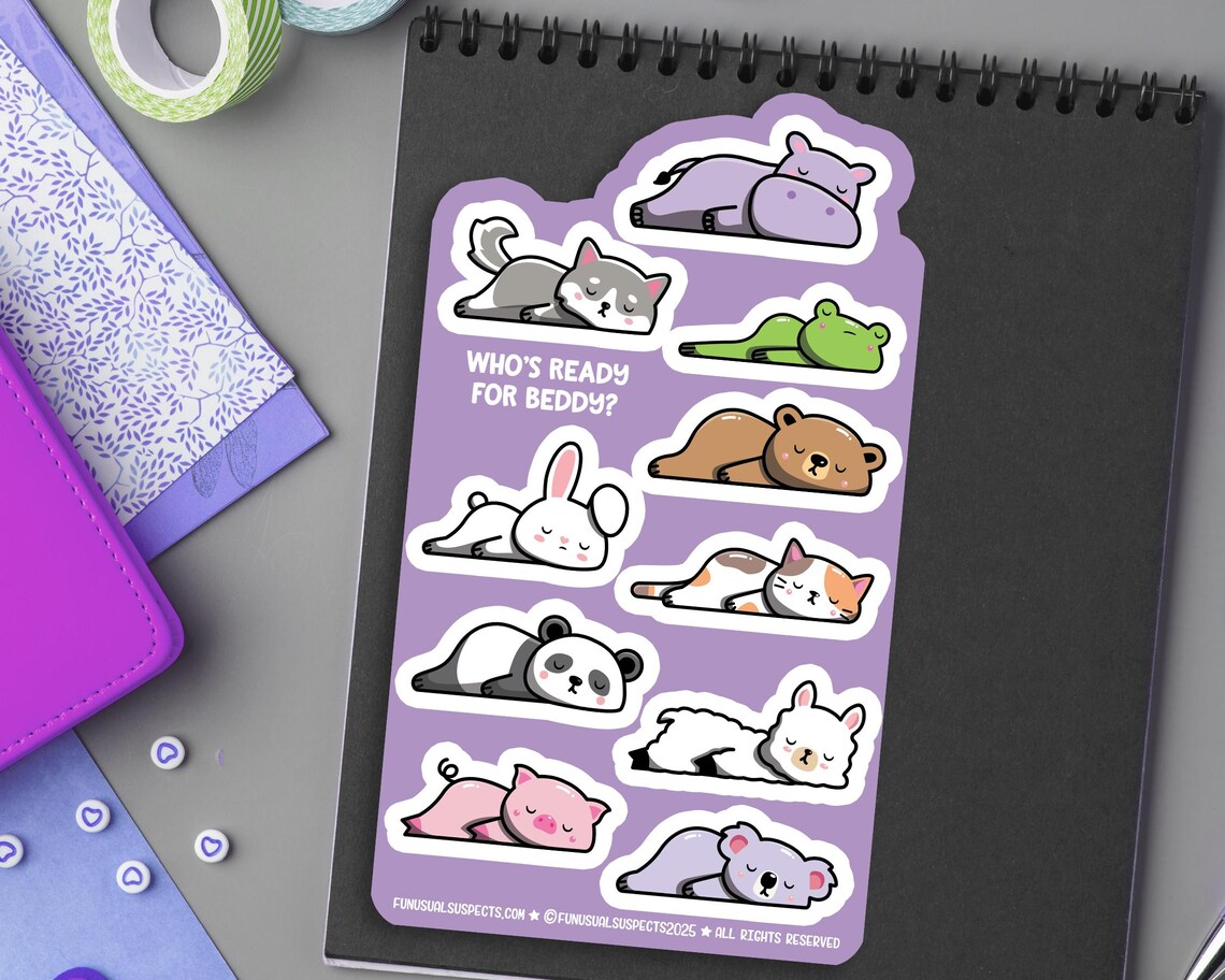 Sleepy Moving Sticker Sleepy Animals Sticker Sheet, Animal Stickers for Planner Journal, Cute ...