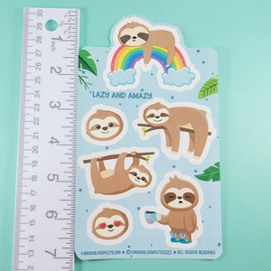 Sloth Sticker Sheet, Lazy and Amazy, Cute Sloth Stickers, Kawaii Sloth, Stickers for Planner Journal, Cute Stationary imagem 6