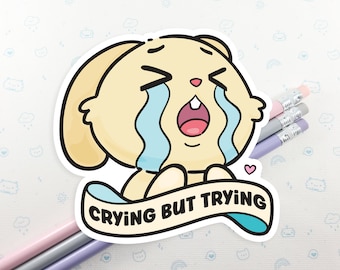Crying Bunny Vinyl Sticker: Kawaii Laptop Decal