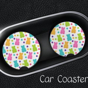 Gummy Bear Car Coasters: Absorbent Neoprene Cup Holder Coasters - Set of 2
