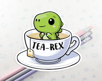 Tea Rex T-Rex Vinyl Sticker: Tiny Arms Dinosaur Laptop Decal