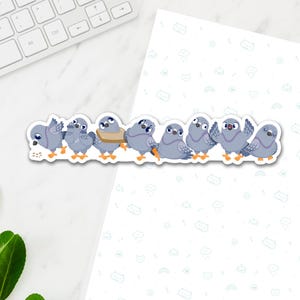 Pigeon Flock Long Vinyl Sticker, Kawaii Bird Pigeon Waterproof Decals image 1