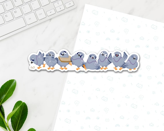 Pigeon Flock Long Vinyl Sticker, Kawaii Bird Pigeon Waterproof Decals