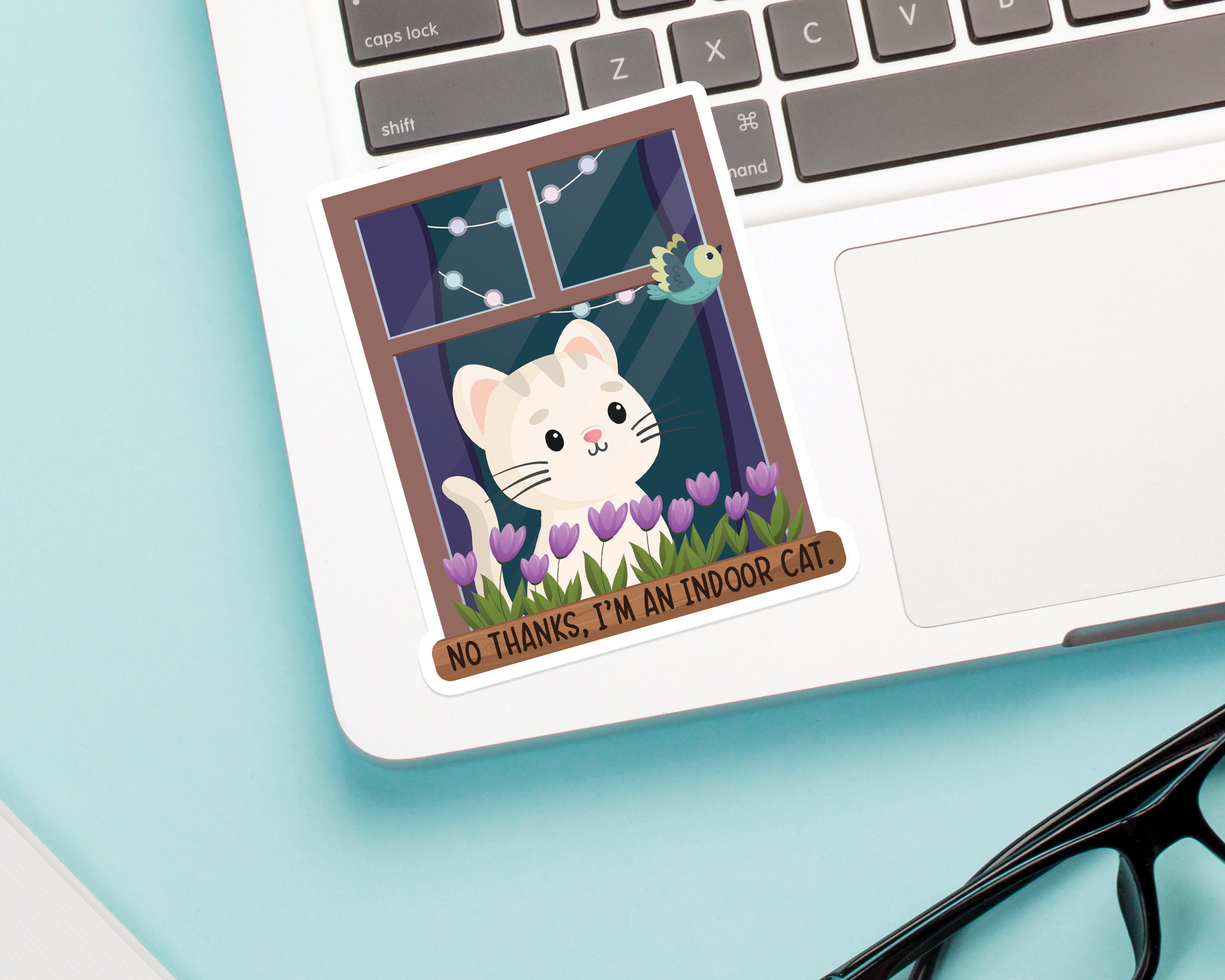 Indoor Cat Vinyl Sticker, Cute Kitty Sticker, Kawaii Cat Sticker ...