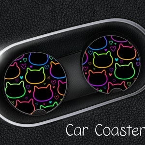 Neon Cat Car Coasters: Rubber Neoprene, Set of 2