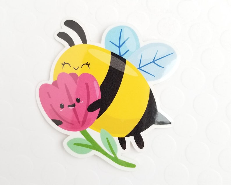 Bumble Bee Flower Sticker, Vinyl Stickers, Laptop Decal, Bee Gift, Gift for Her, Bee and Flower, Small Gift Idea, Gardening Gift image 4