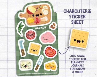 Charcuterie Sticker Sheet, Meat Cute, Cute Cheese Stickers, Kawaii Food, Stickers for Planner Journal, Cute Stationary