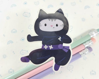 Ninja Cat Sticker, Vinyl Stickers, Laptop Decal, Cat Gift for Her, Cute Sticker, Small Gift Idea, Cute Cat Gift, Ninja Laptop Decal