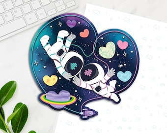 Astronauts Jumbo Vinyl Sticker, Space Sticker, Kawaii Decal, Laptop Stickers, Astronauts in Love Stickers, Kawaii Space Decal, Heart Planets