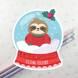 Christmas Sloth Snow Globe Sticker: Festive Vinyl Decal