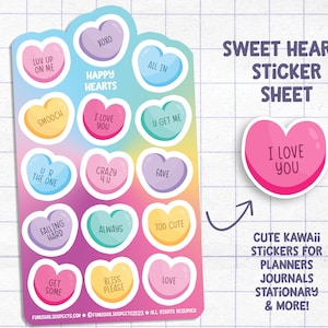 Happy Hearts Sticker Sheet: Kawaii Pastel Planner Stickers