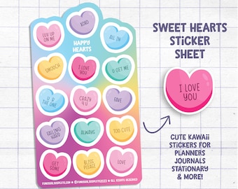 Happy Hearts Sticker Sheet: Kawaii Pastel Planner Stickers