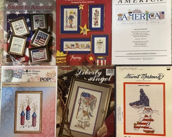 Patriotic Cross Stitch Patterns~~America, Pop, Patriotic Salutes, Liberty Angel, American Rabbit & Other Animals by Stewart Moskowitz