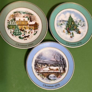 Set of 3 Vintage (1989) Avon Collectible Plate Ornaments ~~ Miniature Recreations of Original Full Size Collector Plates for Your Tree