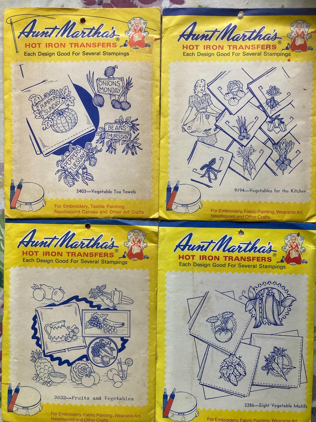 Vintage Aunt Martha's Kitchen Themed Iron on Transfer Patterns~~cross ...