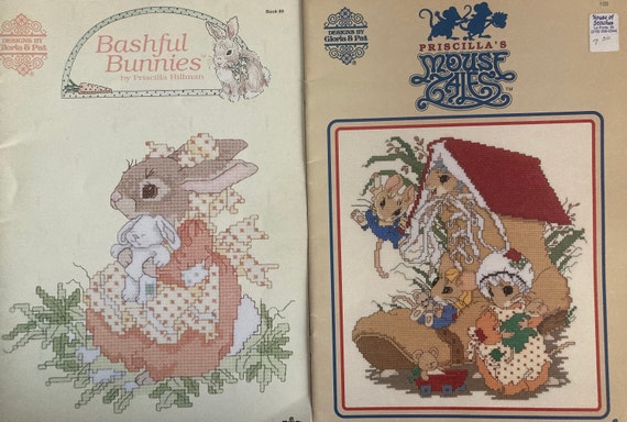 Counted Cross Stitch Pattern Books Priscilla Hillman's Cute Critter Designs  From Gloria & Pat Bashful Bunnies or Mouse Tales 