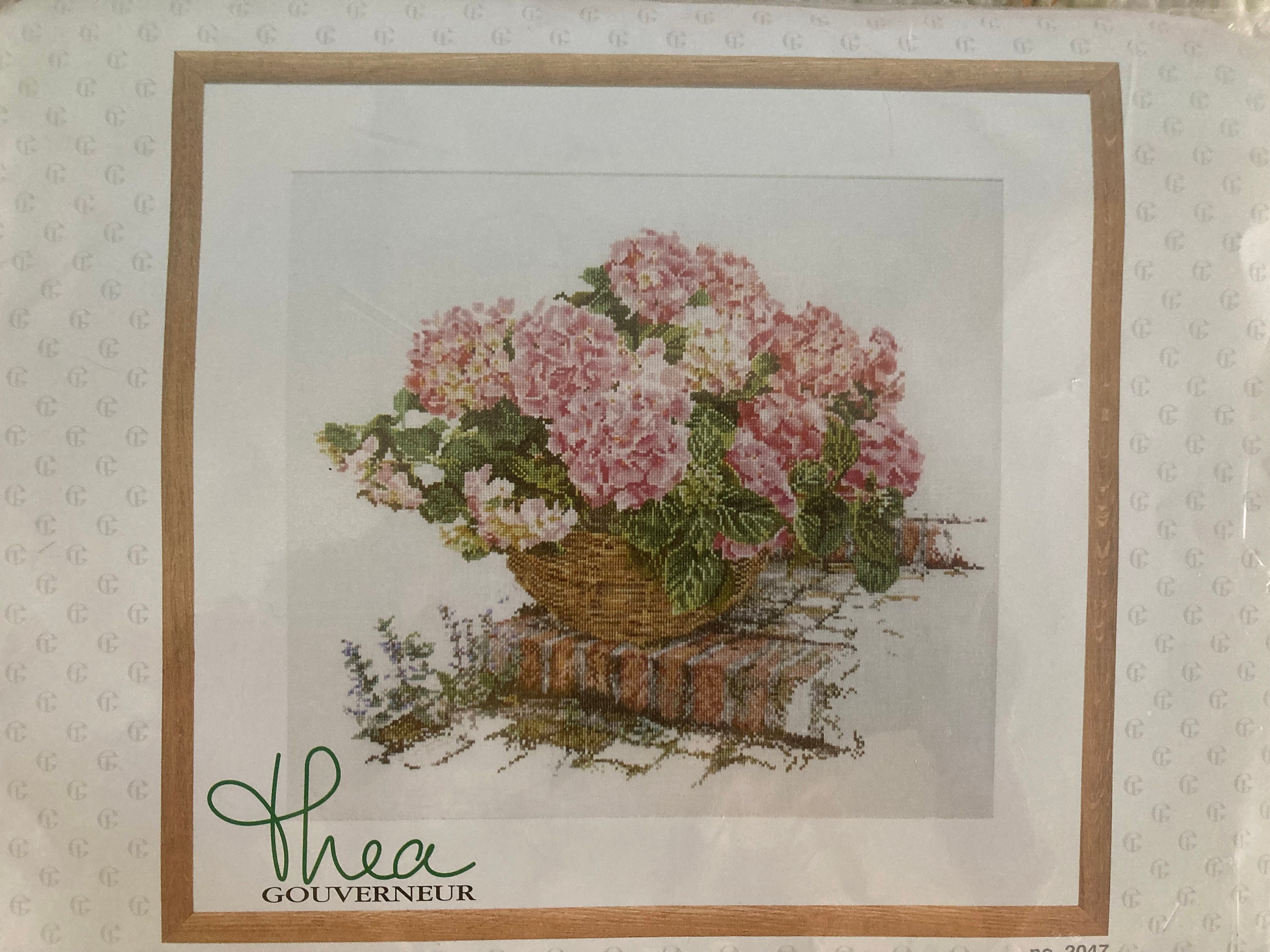 Kit Point De Croix Thea Gouverneur 'Bouquet Pioenen' - 40x46cm, Vintage, Complet Avec Aiguille Et Fils