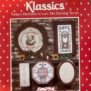Vintage (1984) Christmas Lace Net Darning/Embroidery Pattern Bookklet ~~ Christmas Klassics ~~ Holiday Banners & Wall Art