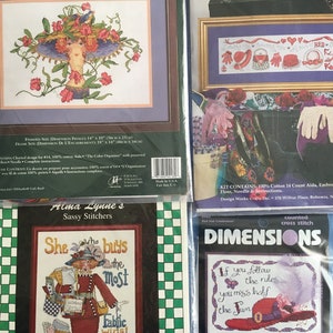 Red Hat Ladies Counted Cross Stitch Kits~~Red Hat Celebrations, A Touch of Red, Alma Lynne&#39;s Sassy Stitchers, Elsa Williams&#39; Mademoiselle