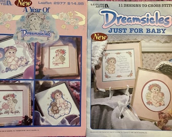 Dreamsicles ~~ Leisure Arts Cross Stitch Pattern Booklets ~~ Dreamsicles Just for Baby ~~ A Year of Dreamsicles ~~ Adorable Cherub Designs
