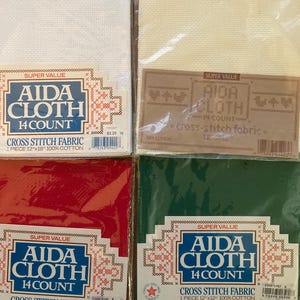 New, Sealed, 14 Count Super Value Aida Cloth in Red, Green & Shades of Whites ~~ 100% Cotton ~~ 12&quot; X 18&quot; or 12&quot; X 12&quot;~~ Made in America