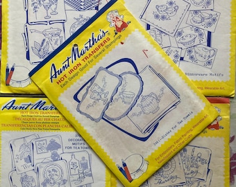 Aunt Martha's Dinnerware/Kitchen Motif Hot Iron Transfers for Embroidery, Needlepoint, Fabric Paint ~~ Curtains, Towels