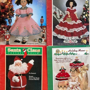 Christmas Doll Crochet by FibreCraft/Shady Lane~~Santa Claus, Holiday Muses & Gala  ~~ Doll Outfits + Crochet Bodies