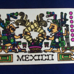 Mexico Felt Embossed No. 24 - Dios y Diosa Del Maiz or God and Goddess of the Corn Vintage Laper S.A. Postcard