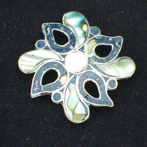 Vintage Taxco Sterling Silver Paisely Pattern Abalone Brooch Pin