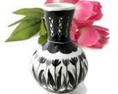 Small Delft Black Vase, Peter Van Rossum 1980 #326, Black White Gray Tulip Pattern, Delft Pottery Vase, Handmade Pottery, Rare Pottery