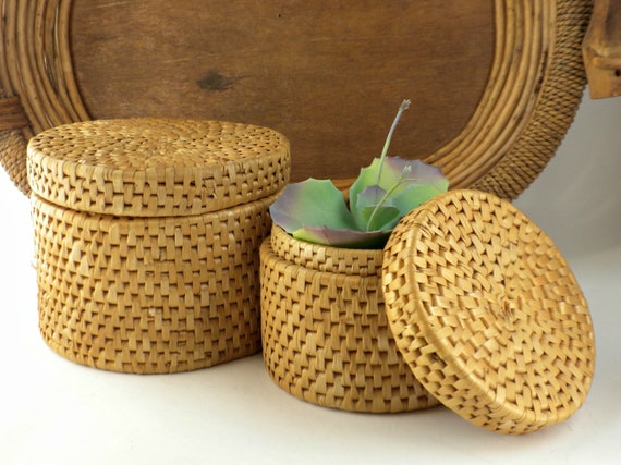 Small Round Woven Nesting Baskets With, Round Lidded Baskets