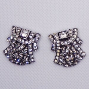 Trifari KTF Clip-mates Signed Dress clips Crystal White Bridal Rhinestone Art Deco