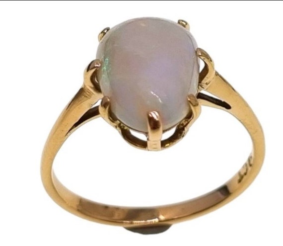 Vintage Solid Opal Solitaire Ring 9K Gold Oblong … - image 8
